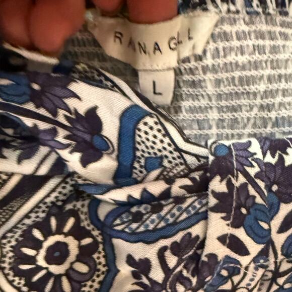 Ranna Gill Tie-Back Cut Out Jumpsuit L Boho Floral Wide Leg Smocked Resortwear - Picture 8 of 8